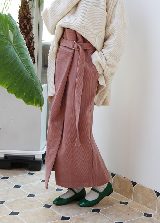 corduroy wrap long skirt (3 colors)
